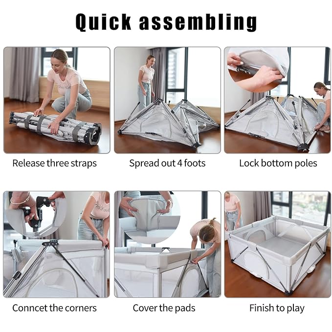 Baby Playpen Foldable, Heyo.Ja Large Play Yard, Playpen for Babies and Toddlers, Play Pens for Babies and Toddlers with Gate, Indoor & Outdoor Portable Play Pen (71"×59")