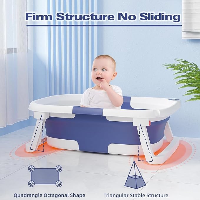 Collapsible Baby Bathtub,Baby Bath Tub with Soft Cushion & Thermometer,Baby Bathtub Newborn to Toddler 0-36 Months,Portable Travel Baby Tub