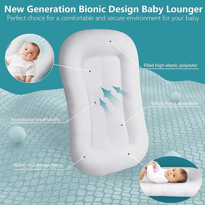 Baby Lounger Pillow Soft Organic Cotton Breathable Infant Lounger for Home and Travel (Green)