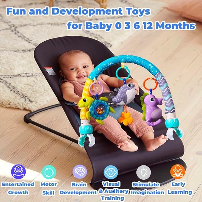 Baby Stroller Arch Toys, Crib Mobile for Infants Adjustable Bassinet Mobile with Universal Clamp, Activity Toy Bar for Bouncer Newborn CarSeat Stroller Toy Sense Toys for Baby 0 6 12 Months