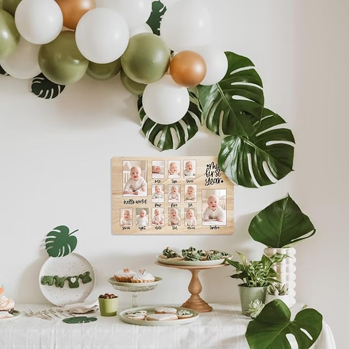 CHONIC My First Year Photo Board, 1st Birthday Gifts for Boy or Girls, 12 Month Pictures Frame for Baby First Year, One Year Birthday Decorations Milestone Sign, Wooden Baby Keepsake Gifts