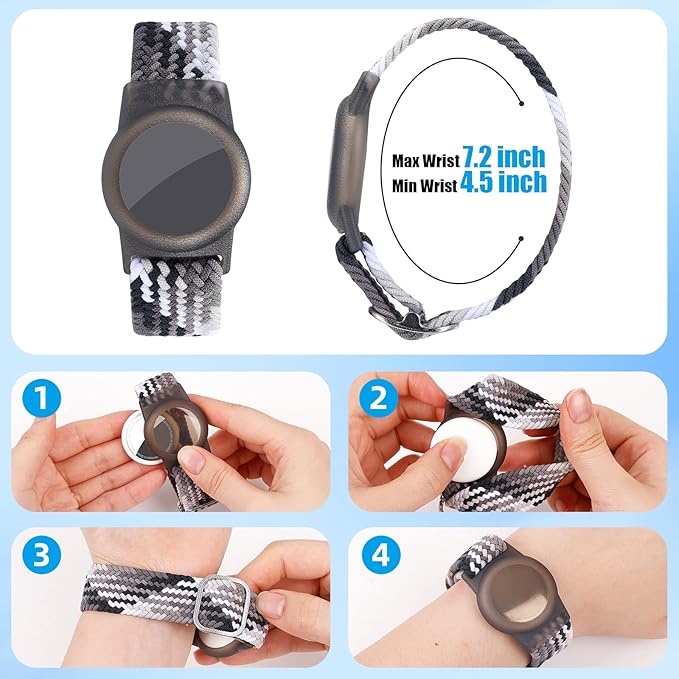 Bracelet for Kids Compatible with AirTag, Nylon Stretch Braided Air Tag Wristband, Protective Case for Airtag GPS Tracker Holder, Adjustable Elastic Watch Band for Toddler Child Elder (Rainbow)