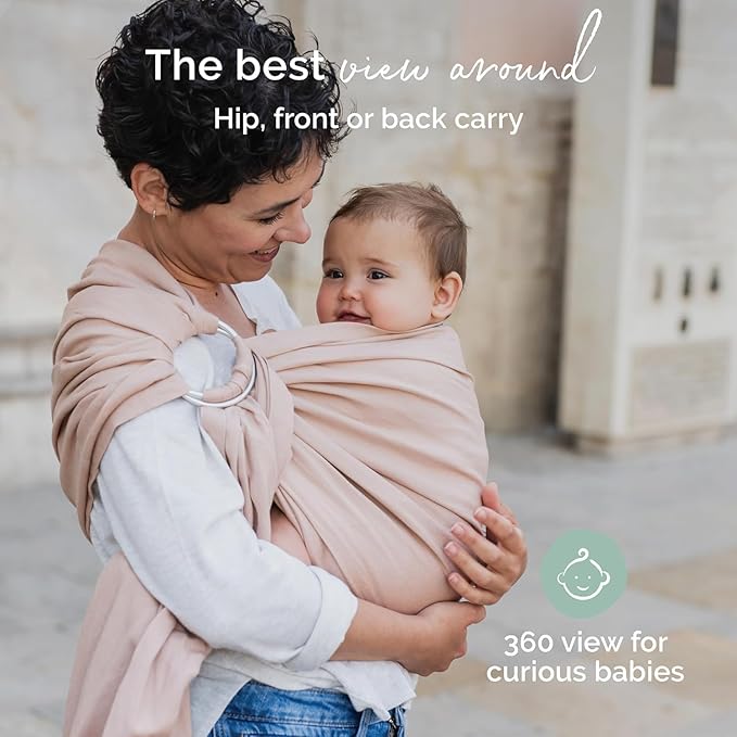 Boba Ring Sling Baby Carrier Newborn to Toddler - Lightweight & Breathable Baby Sling, Hip-Healthy Carrier Sling, Baby Wrap Carrier for Front & Hip Carry, 8-35 lbs (Linen Peony)