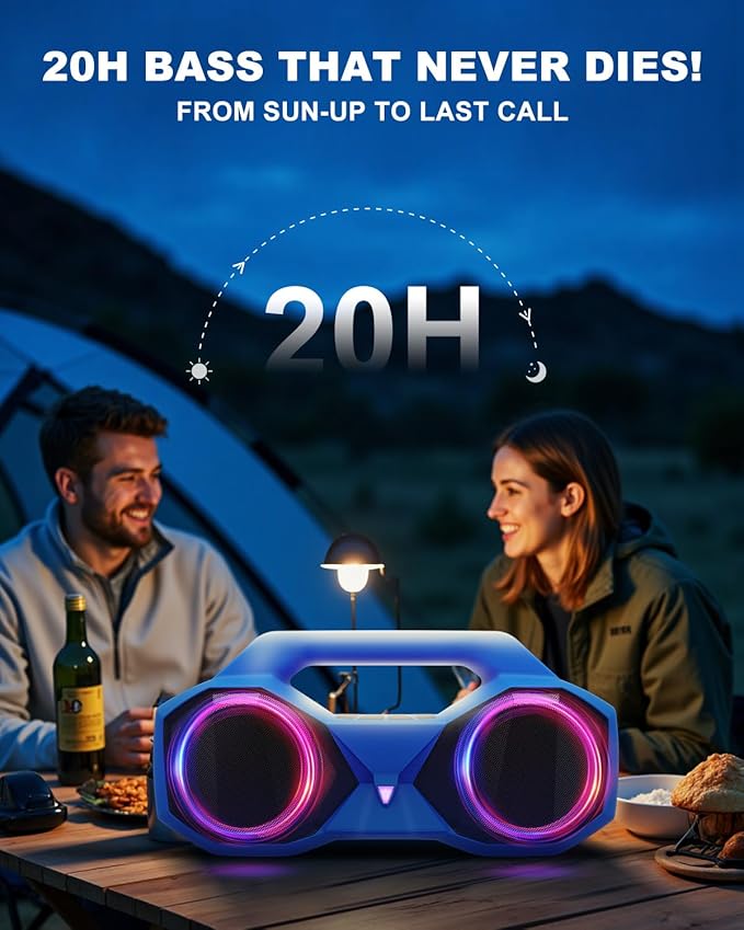 Bluetooth Speaker 80W(Peak)Loud with Bass, 20H Playtime, IPX7 Waterproof, RGB Lights, TWS, Large Portable Wireless Speakers for Outdoor, Home, Party, Pool, Beach, Tailgating, Gym, Work, Gifts (Blue)