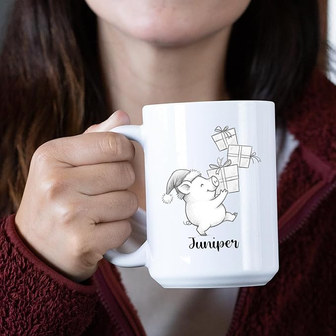 Customized Choose Name Pigs White Coffee Cup Gift For Dad Mom Daughter Son Kids, Pig Lover Accent Coffee Mug, Personalized Pig Ceramic Cup 11Oz 15Oz, Funny Pigs Travel Mug Gift For Birthday Christmas