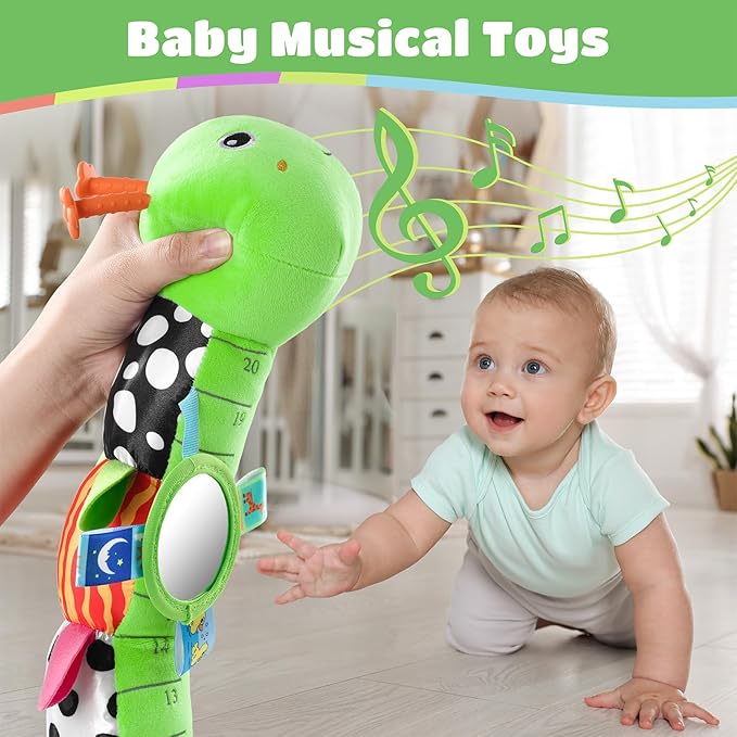 Baby Toys 6-12 Months Music Caterpillar Infant Toys Stuffed Animals 0-3-6 Months Tummy Time Teething Sensory Toys with Mirror Rattle&Pull String for Boys Girls Birthday Gifts|Grass Green,Leafy