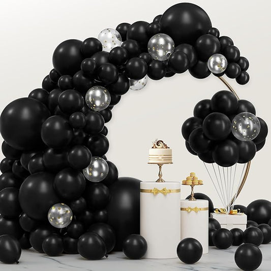 JOYIN 150 Pcs Black Balloons, Different Sizes 18 12 10 5 Inch Black Latex Balloon Arch Kit with Instruction for Birthday Party Graduation Wedding Holiday Decoration