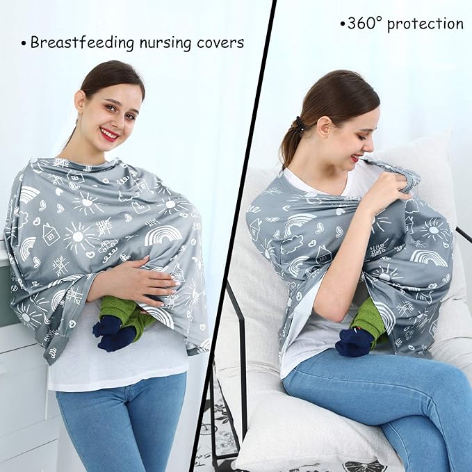 Carseat Canopy Breastfeeding Cover - Multi Use Infant Stroller Cover, Car Seat Covers for Babies, Baby Shower Gifts for Boys and Girls (Creativity)