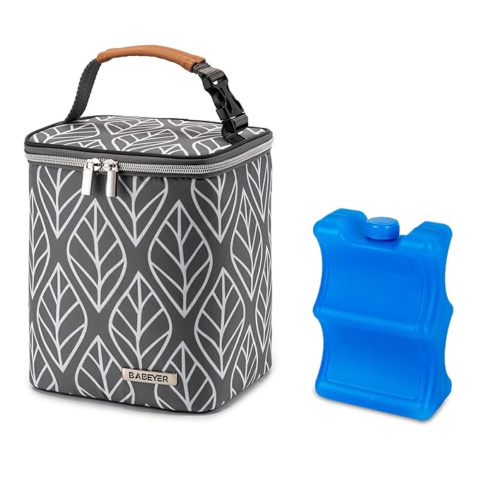Breast Milk Cooler Bag with Ice Pack Fits 4 Baby Bottles Up to 9 Ounce, Baby Bottle Bag for Nursing Mom Daycare-Grey