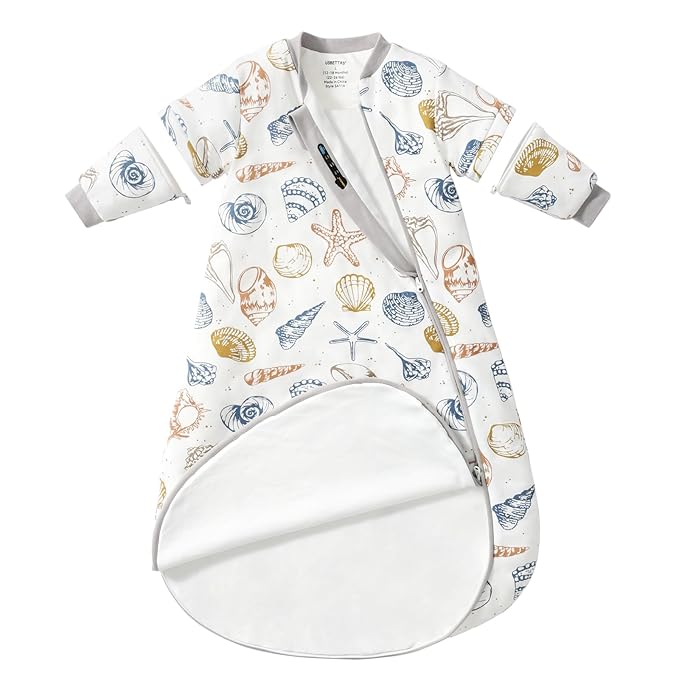 Baby Sleep Sack 18-24 Months, Cotton Detachable Long Sleeve Sleep Sack, 2.5 Tog Toddler Sleeping Sack with Temperature Strips, 2-Way Zipper Wearable Blankets for Newborns, Ocean