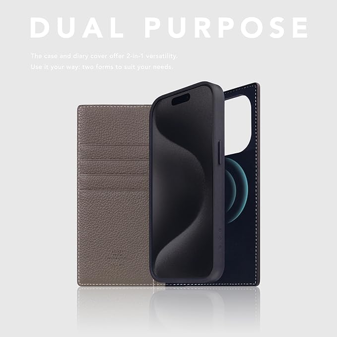D8 Full Grain Leather Wallet Case for iPhone 15 Pro - [2-in-1] Handcrafted Detachable Diary Style with Magnetic MagSafe Back Cover, Gift Box Included (Etoffe Cream)