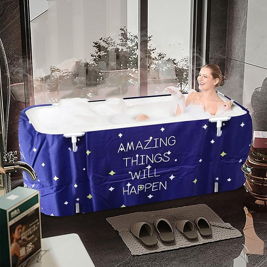 BESTHLS Portable Bathtub for Adult, Foldable Bathtub Portable Soaking Bath Tub,Eco-Friendly Bathing Tub for Shower Stall (Large Blue Sky)