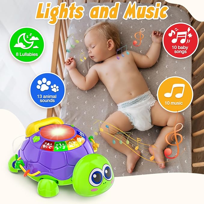 Baby Toys 6-12 Months, Musical Turtle Crawling Tummy Time Development Light up Infant Toys 12-18 Months, Bilingual Educational Boy Girl Gifts Toy for 3-6 4 5 7 8 9-12 Month