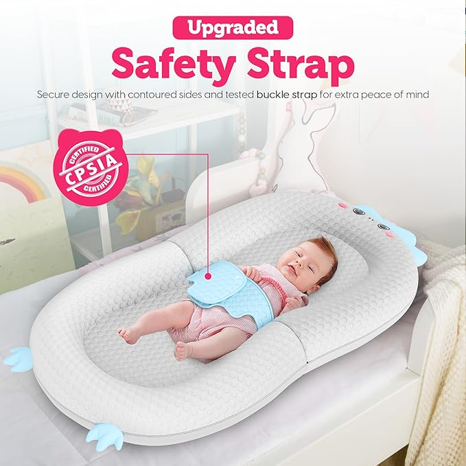 Baby Lounger for Newborn & Infant – Penguin Cozy | Quilted-Padding Center, Adjustable Safety Strap, 100% Cotton Cover, Washable Portable Infant Support Cushion by Sprinta