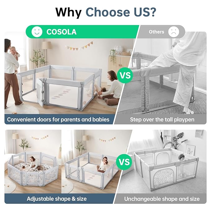 Baby Playpen,Large Play Pen for Babies and Toddlers with Door 79x71 Inch, Adjustable Playpen Non-Slip Suction Cups Base Safe and Sturdy, Indoor Outdoor Playard,Black