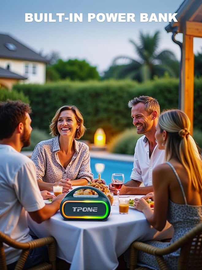 Bluetooth Speaker, IPX7 Waterproof Portable Wireless Speaker with 30W (Peak) Loud Stereo Sound, 100ft Range, Multi-Colors Rhythm Lights, TWS Pairing, BT5.3, for Home/Party/Outdoor/Beach (Indigo Blue)