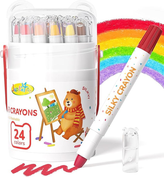 24 Color Twist Crayons for Toddlers 1-3 and Kids 4-8, Non-Toxic Washable Crayons 2-4, Ultra-Silky Easy-Grip Art Supplies, Ideal Coloring Gift for Boys and Girls