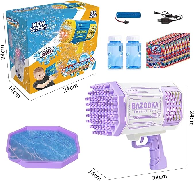 Bubble Gun, Bazooka Bubble Machine Gun, Bubble Blaster Gun with Bubble Solution, 69 Holes Bubble Bazooka Gun Outdoor Summer Toy Party Favors for Kids Purple Bubble Maker Blowers