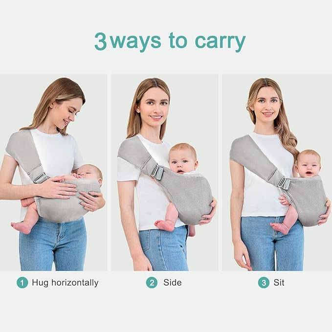 Baby Sling Carrier,Baby Carrier Newborn to Toddler,Toddler Carrier,Portable Lightweight & Spreadable Shoulder Straps (Light Grey)