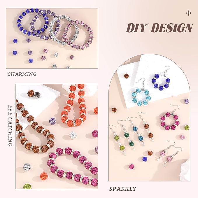 160pcs 10mm Rhinestone Beads for Jewelry Making, Blue Zircon Shiny Round Disco Ball Beads Bulk, Sparkle Crystal Clay Christmas for Bracelet Baseball Necklace Earring Crafting and DIY