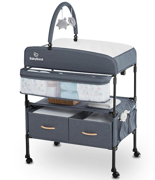BabyBond Portable Baby Changing Table with 2 Storage Baskets, Foldable Diaper Changing Table Dresser Waterproof Height Adjustable Changing Station for Infant and Newborn(Grey)