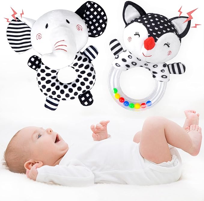 Baby Rattles 0-6 Months Newborn Toys Infant Toys 0-6 Months Rattles for Babies 0-6 Months Baby Toys 0-6 Months, Black and White High Contrast Baby Toys for 0 3 6 9 12 Months (Baby Rattles)