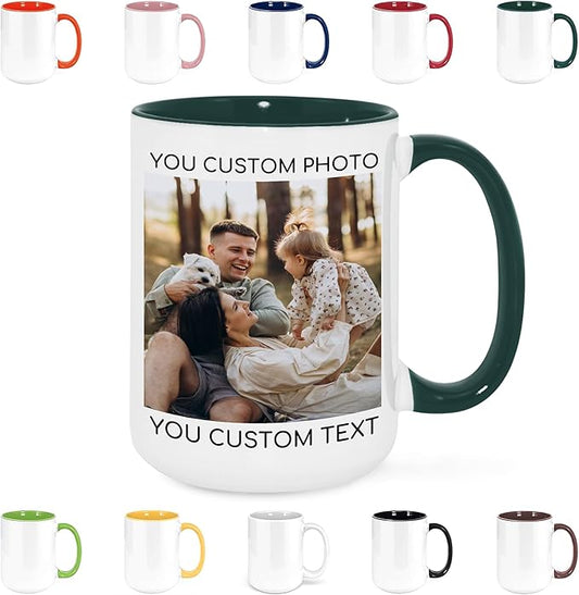 Custom Mug Upload Your Picture Personalized Coffee Mug with Photo Text Name Customized Cup Unique Ideas Gifts for Men Women Mom Dad Girlfriend Boyfriend Friend Family (Dark Green, 15oz)