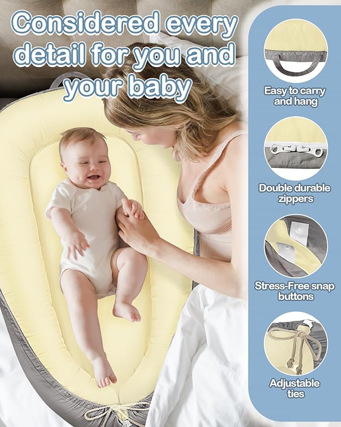 Baby Lounger - Infant Lounger for Newborn 0–26 Months, Waterproof Inner Cover and Pure Cotton Breathable Baby Nest Cover, Newborn Lounger for Baby Boys & Girls, Portable Lounger for Home and Travel