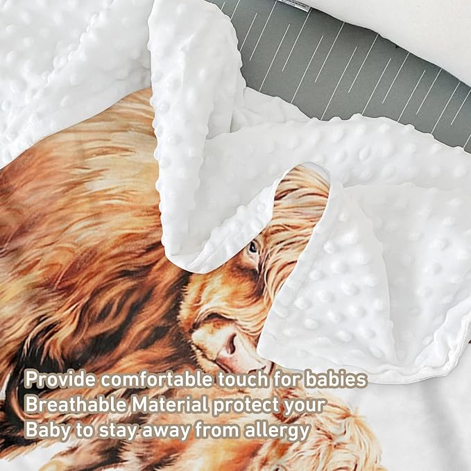 Custom Name Crib Bedding Set - Highland Cow Design, Personalized Floral Nursery Bedding 3-Piece Set– Soft Blanket, Fitted Sheet, Changing Pad Cover – for Newborns Girls Nursery Gifts