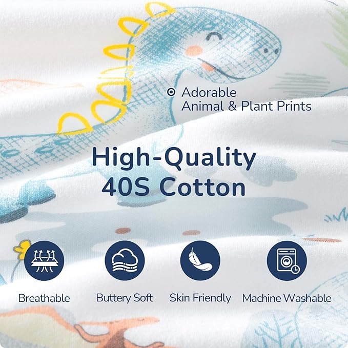 Baby Sleep Sack 3-6 Months, Cotton Detachable Long Sleeve Sleep Sack, 1.0 Tog Toddler Sleeping Sack with Temperature Strips, 2-Way Zipper Wearable Blankets for Newborns, Dinosaur