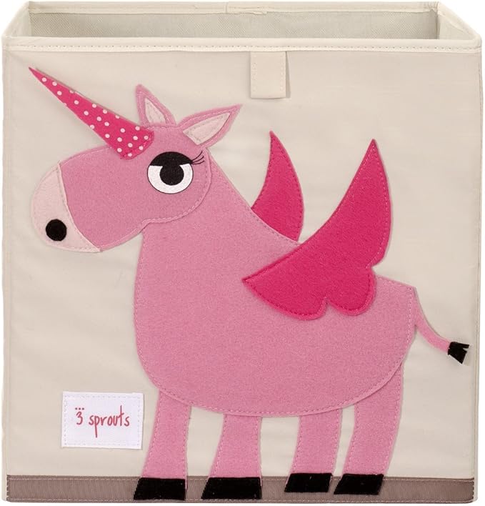 3 Sprouts Toy Storage Organizer: Toy Box Cube Organizer for Playroom, Nursery - Foldable Storage Bin - Unicorn