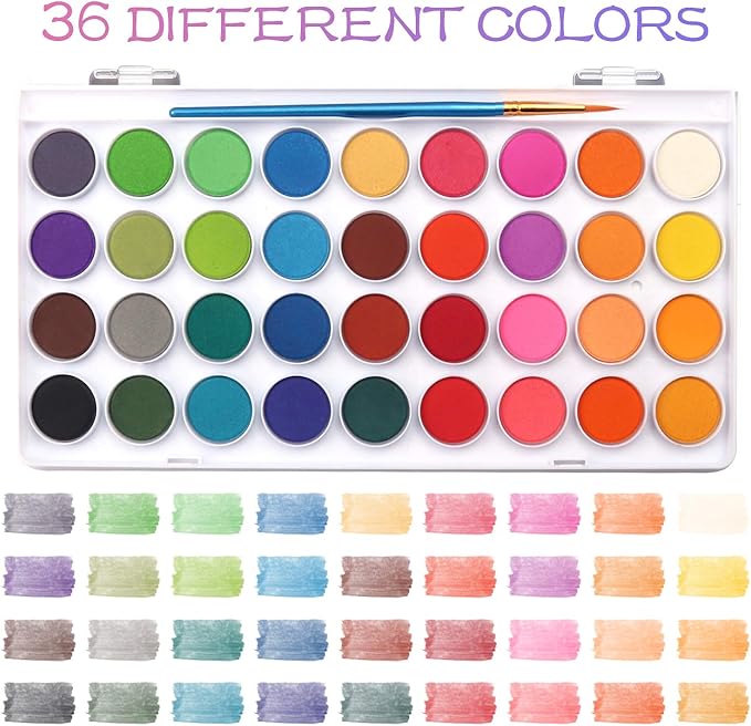 AROIC 36 Colors Watercolor Paint Set, Watercolor Pan Set with 10 Nylon Brushes and 6 Refillable Water Brushes. Perfect for Adults, Children and Beginner Artists.