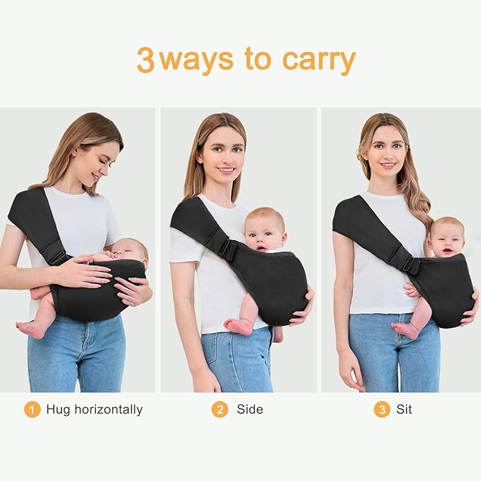 Baby Sling Carrier,Baby Carrier Newborn to Toddler,Toddler Carrier,Portable Lightweight & Spreadable Shoulder Straps(Black)