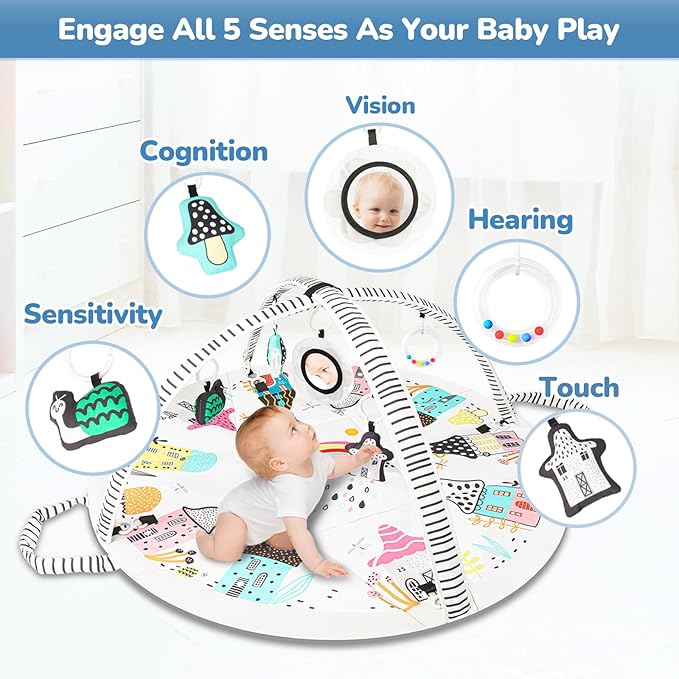 Baby Play Mat Tummy Time Mat with Exclusive Foldable Design, Stage-Based Skill Development Activity Gym, Machine Washable Baby Play Mats for Floor with Gift Package (Zebra)