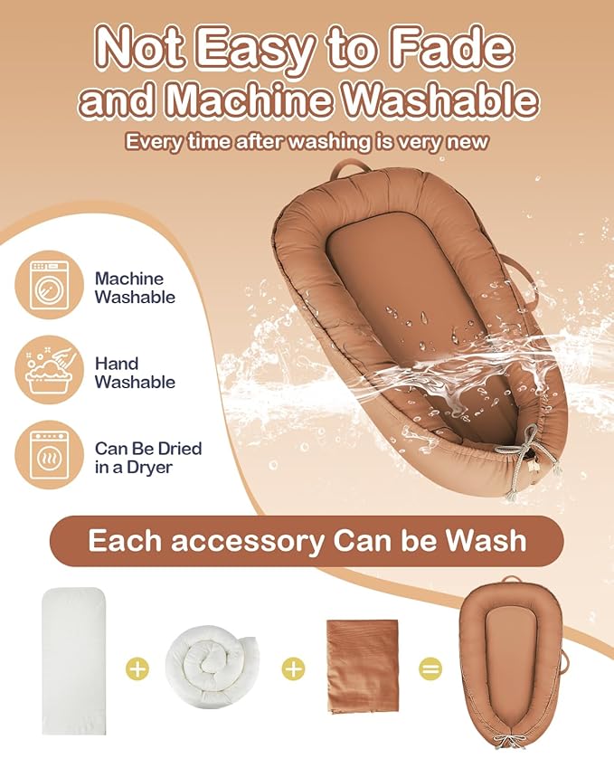 Baby Lounger - Infant Lounger for Newborn 0-24 Months, Pure Cotton Breathable Baby Nest Lounger Cover, Newborn Essentials for Baby Boys & Girls, Co Sleeper Portable Baby Bed for Home and Travel