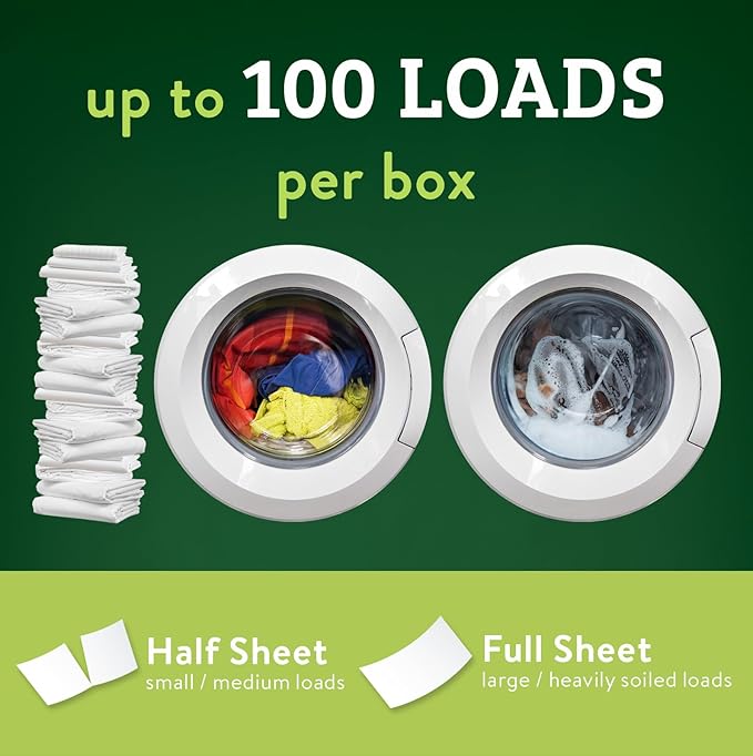 Biokleen Laundry Detergent Sheets - Dye & Fragrance Free, Hypoallergenic, Enzymatic Cleaner, Stain Remover, Bio Active Formula, No Plastic Jug, Unscented, 100 Loads