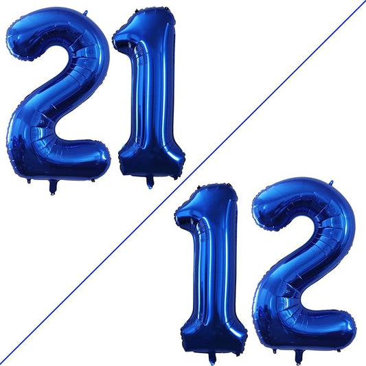 GOER Number 12 Balloons for 12th Birthday Sweet 12 Party Decorations,42 Inch Jumbo Foil Helium 21 Balloons for 21st Birthday Party Decoration (Blue)