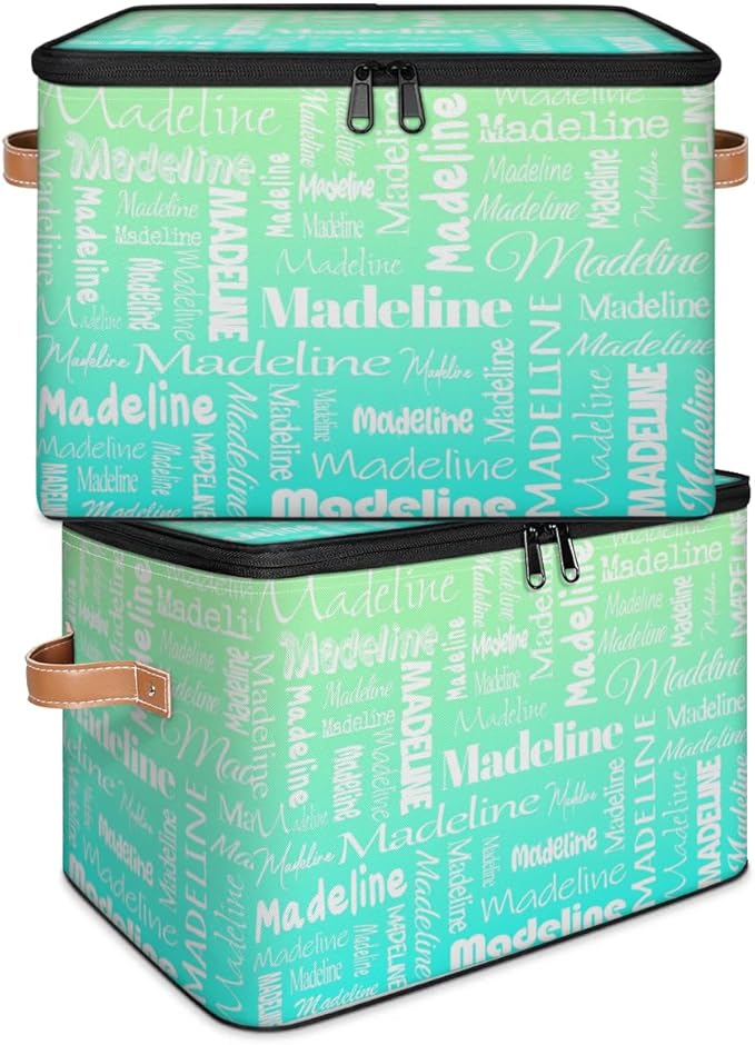 Custom Storage Basket with Name, Personalized Storage Bins with Zipper Lid, Foldable Fabric Storage Box Large capacity with Handle Green Blue
