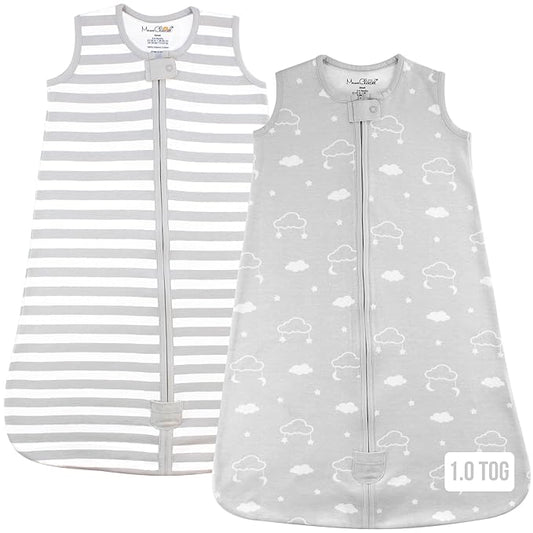 Baby Sleep Sack 1.0 TOG, Organic Cotton Baby Wearable Blanket with Two-Way Zipper, Swaddle Transition Baby Sleeping Bag, All-Season Sleep Sack for Newborn Infant Toddler Boy Girl, 2-Pack, 6-12 Month