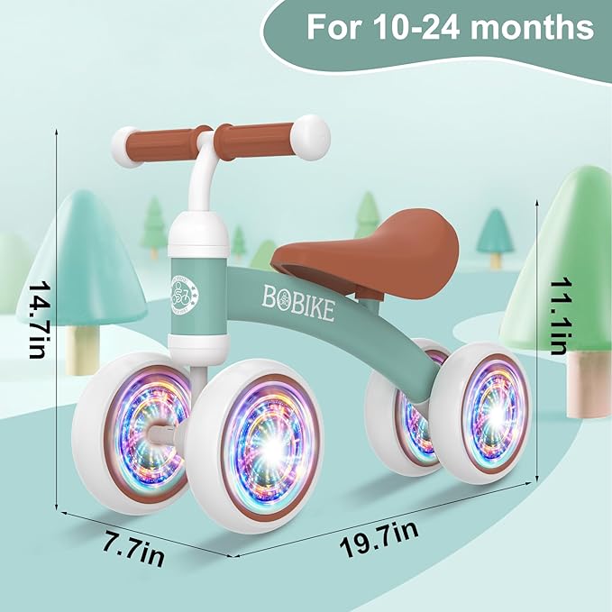 Baby Balance Bike Toys for 12-36 Months Kids Toy Boy and Girls Gifts Toddler Best First Birthday Gift Children Walker No Pedal Infant 4 Wheels Bicycle (Colorful, Green-Light)