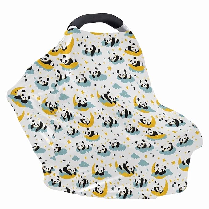 Binienty Cartoon Panda Carseat Cover for Baby Breathable Stretchy Baby Carseat Covers Lightweight Cartoon Car Seat Covers Infants Car Canopies