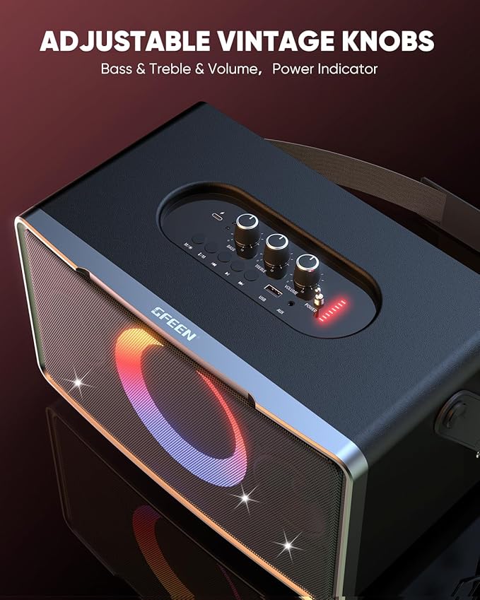 GFEEN Portable Bluetooth Speaker: 200W Peak, 15H Playtime, Wireless Speakers with Microphone, 5″ Subwoofer, Loud Sound, Light Show, Fast Charging for Outdoor, Party, Backyard(Silver with 2Mic)