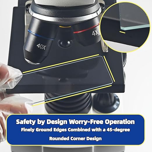 Blank Glass Microscope Slides and Covers - Ground Edges & 45° Clipped Corners, High-Clarity, Pre-Cleaned, 50 Slides & 100 Coverslips, Microscope Accessories for Experiments & Analyses