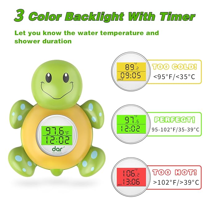 Baby Bath Thermometer with Timer, Safety Digital Water Temperature Thermometer with 3 Color Backlit and Temperature Warning, Bath Tube Floating Toy for Infant, Toddler