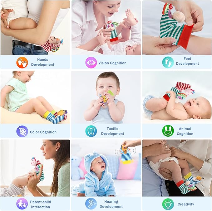 BLOOBLOOMAX Sock rattles for Babies 0-24 Months Baby Animal Foot Finder Educational Toys