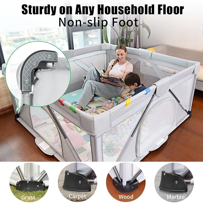 Baby Playpen Foldable, Heyo.Ja Large Play Yard, Playpen for Babies and Toddlers, Play Pens for Babies and Toddlers with Gate, Indoor & Outdoor Portable Play Pen (71"×59")