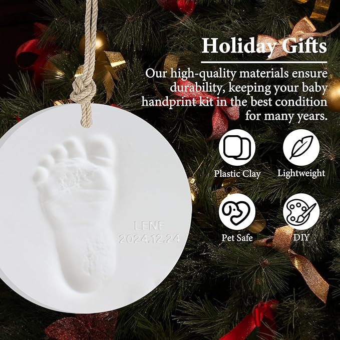 Baby Handprint Footprint Keepsake Ornament Kit, Personalized Baby Foot Printing Kit for Newborn Clay Impression Handmade DIY Imagination to Create