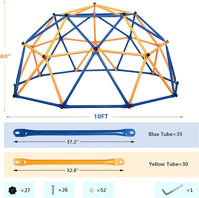 JAXPETY 10 FT Climbing Dome, Toddler Outdoor Climbing Toys, Kids Jungle Gym for Backyard, Playground Doorway Geometric Dome for Kids 8-12 Climber, Metal Outside Climbing Gym, Capacity 500 Lbs