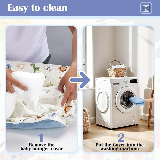 Baby Lounger for Newborn Portable Bag,Baby Nest Play Gym mat with Strap,Newborn Lounger Adjustable Size & Inner Zipper Lengthen Space to 24 Months,Animal World Blue