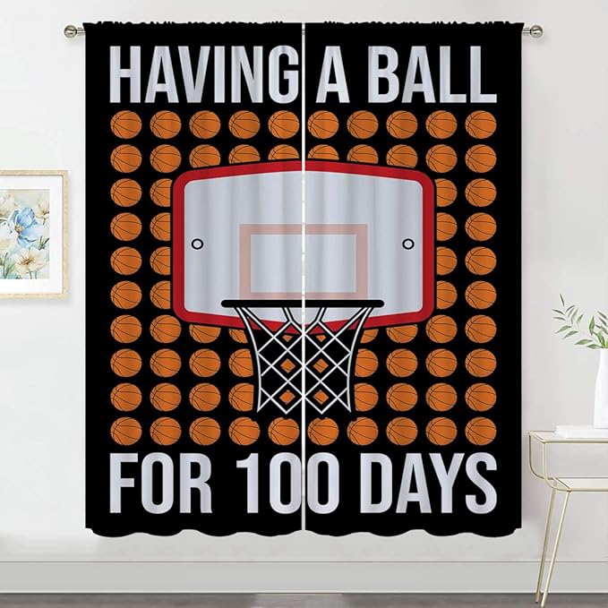 Basketball Blackout Curtains for Boy Girl Room Darkening Decor,Sports Themed Hoop and Many Basketballs Bedroom Living Room Home Rod Pocket Thermal Insulated Window Curtain/Drapes Panel,63x63 Inch…